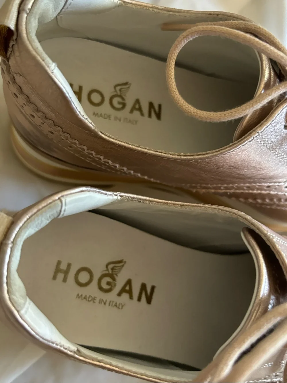 Hogan Rose Gold Italian Leather Euro Platform Wingtip Oxford Lace Up Sneakers 4